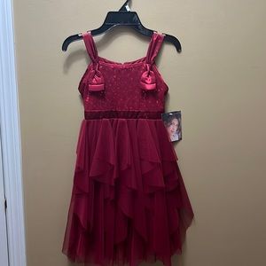 BISCOTTI Girls size 10 3D Roses Flowers Tiered Tulle Red Sleeveless Party Dress